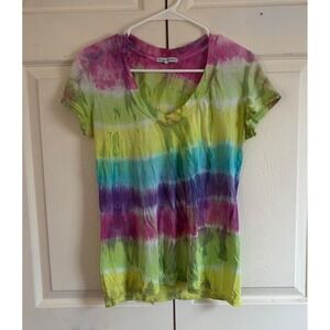 James Perse Standard Tie Dye Rainbow V-Neck T-Shirt Size 3 WMJ3930 Cotton USA